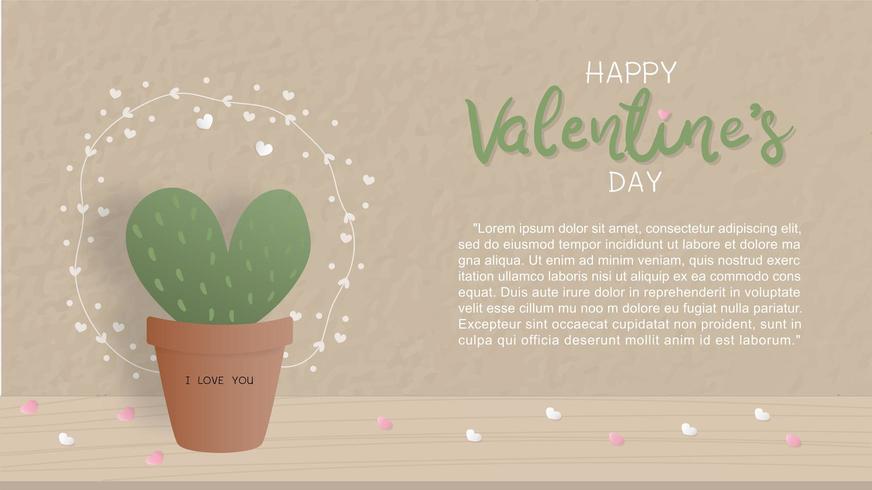 Carta di San Valentino con cactus carino vettore