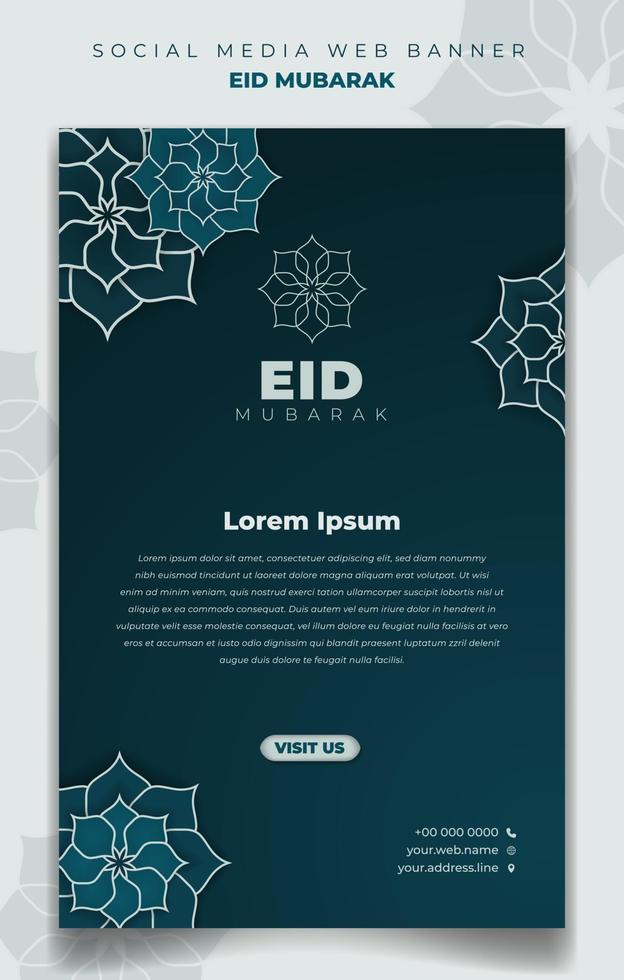 design del modello di banner web in background verticale con per il giorno di celebrazione di eid mubarak vettore