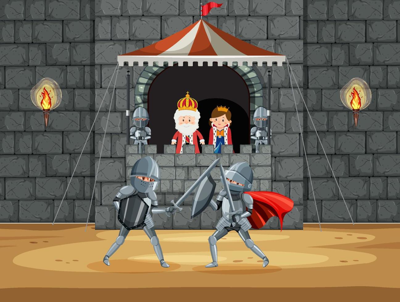 torneo di giostre medievali di cavalieri vettore