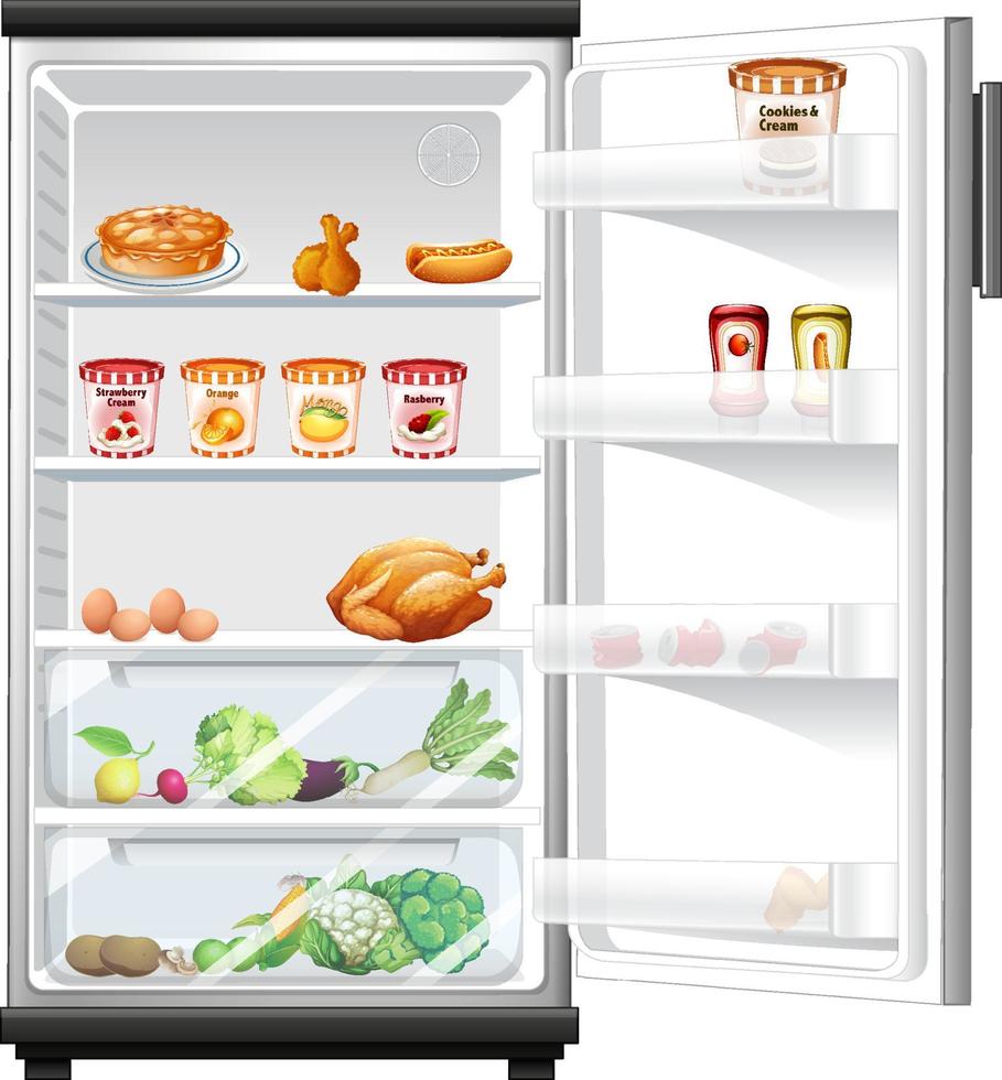 frigorifero con un sacco di cibo vettore