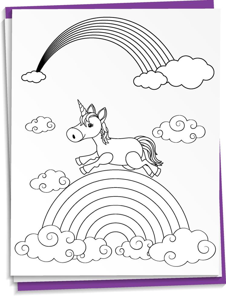 unicorno disegnato a mano su carta vettore