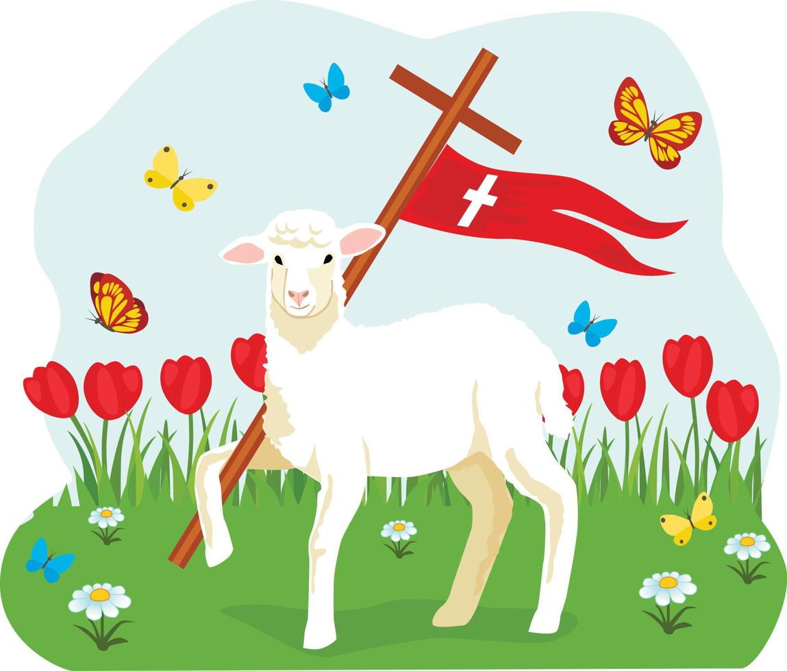 agnello pasquale con croce. simbolo della religione. illustrazione vettoriale