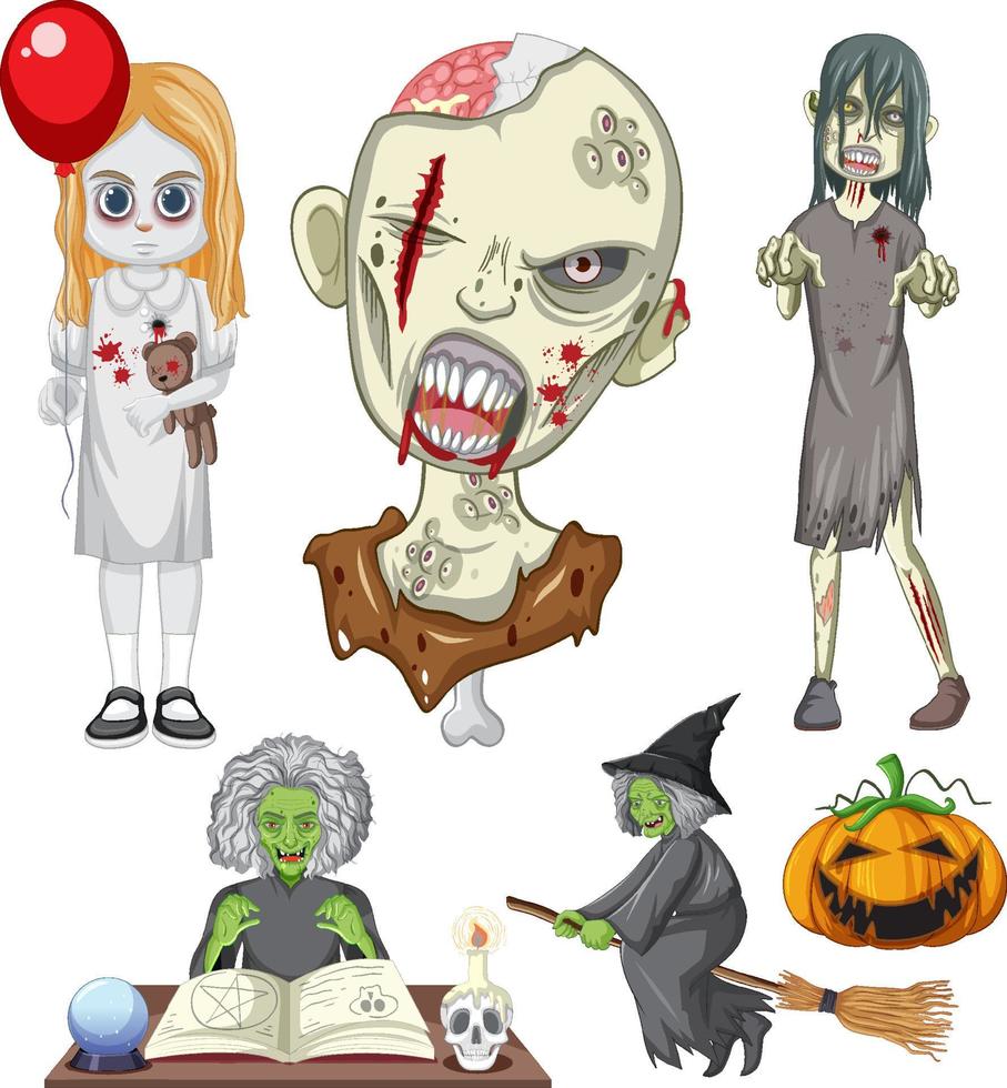 tema di halloween con strega e zombi vettore