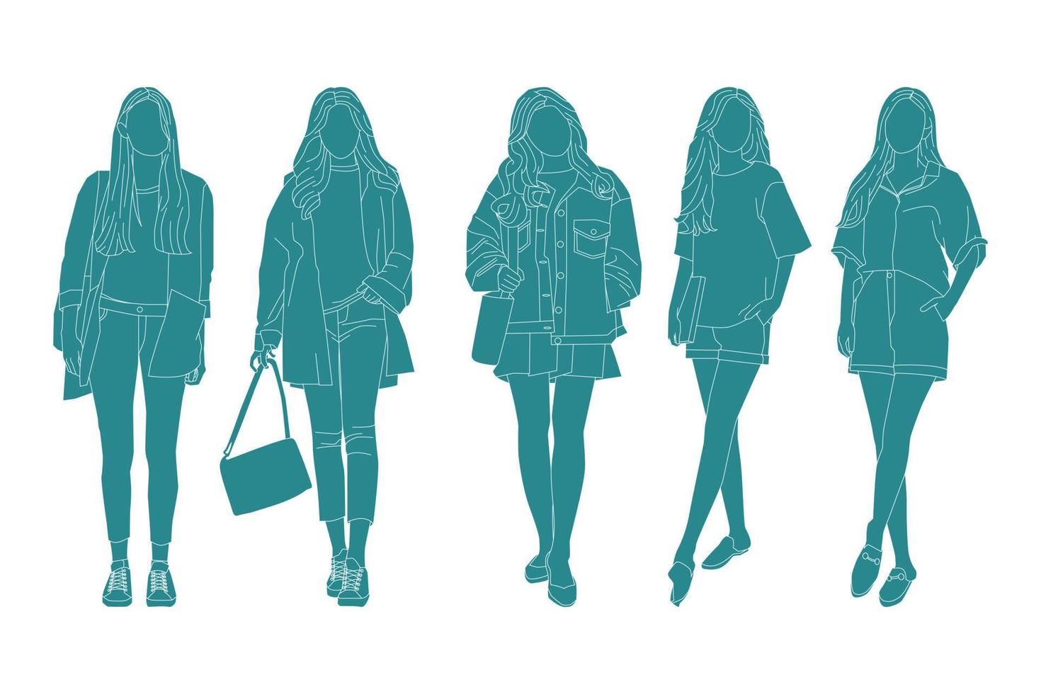 illustrazione vettoriale di donne casual bundle
