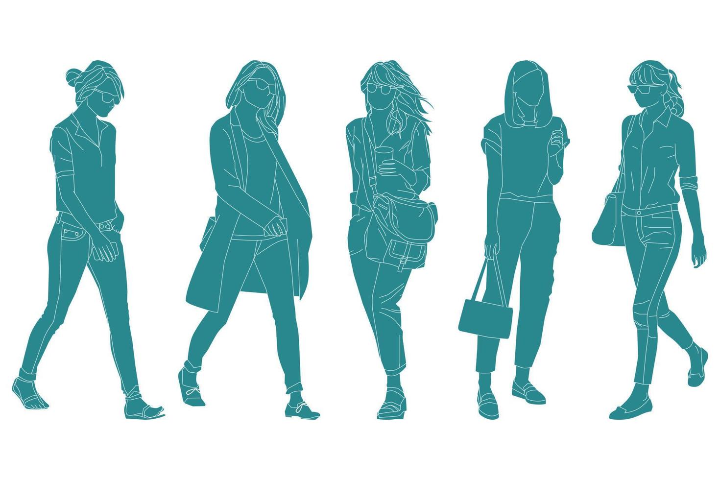 illustrazione vettoriale di donne casual bundle