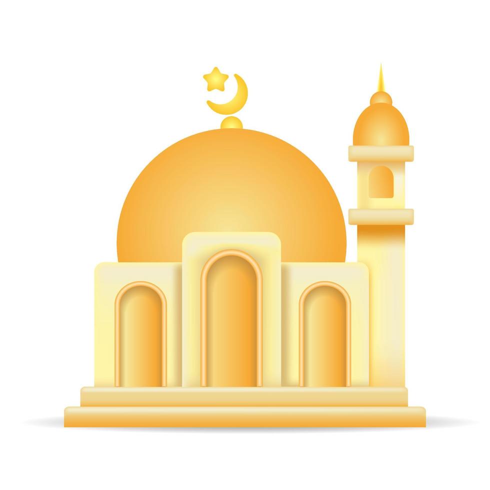 simbolo della moschea 3d icona illustrazione vettoriale. stile minimal dei cartoni animati. vettore