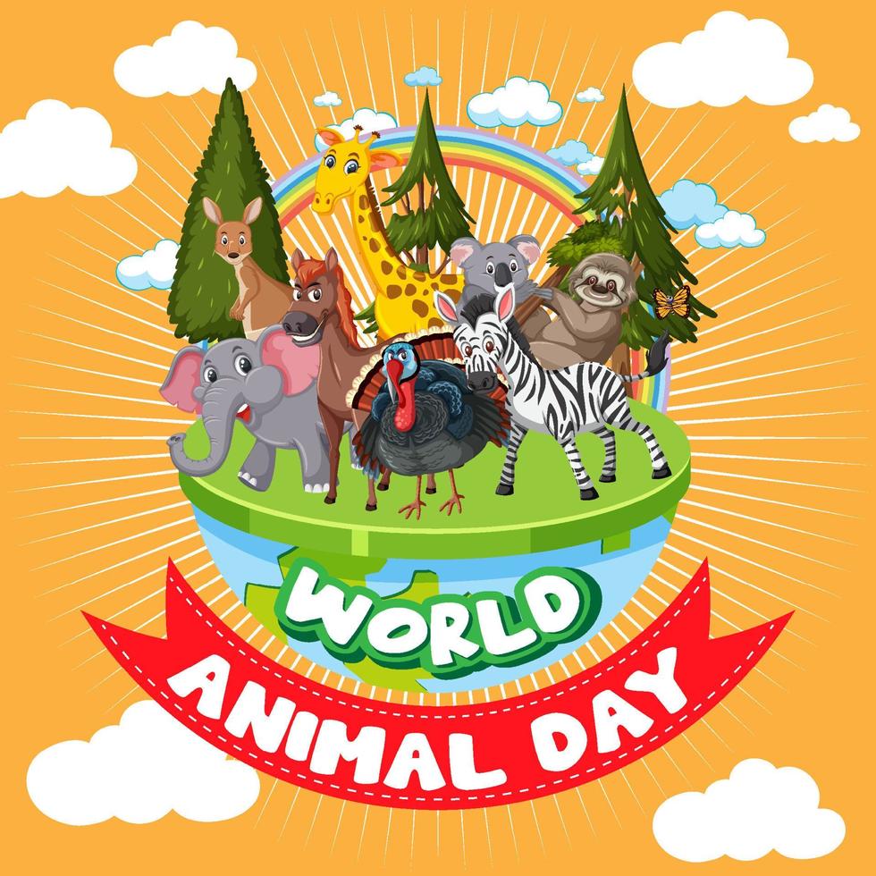 banner della giornata mondiale degli animali con animali selvatici vettore