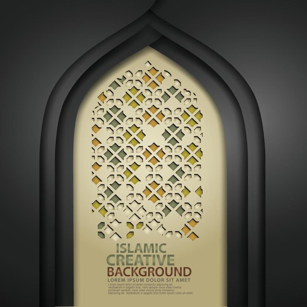 lussuosa arte islamica per biglietto di auguri con struttura realistica della moschea della porta con ornamenti di mosaico. illustratore vettoriale