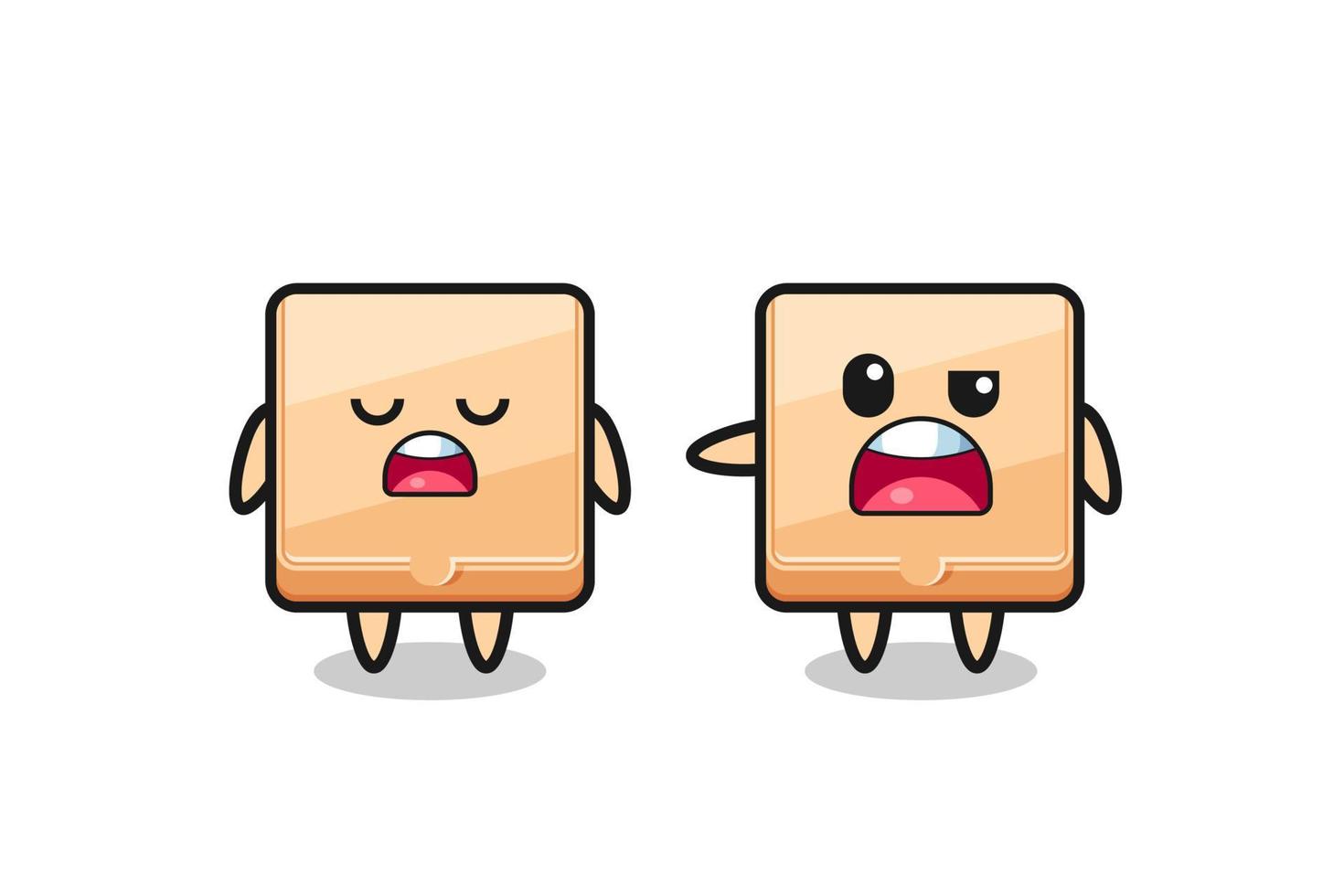 illustrazione della discussione tra due simpatici personaggi della scatola della pizza vettore