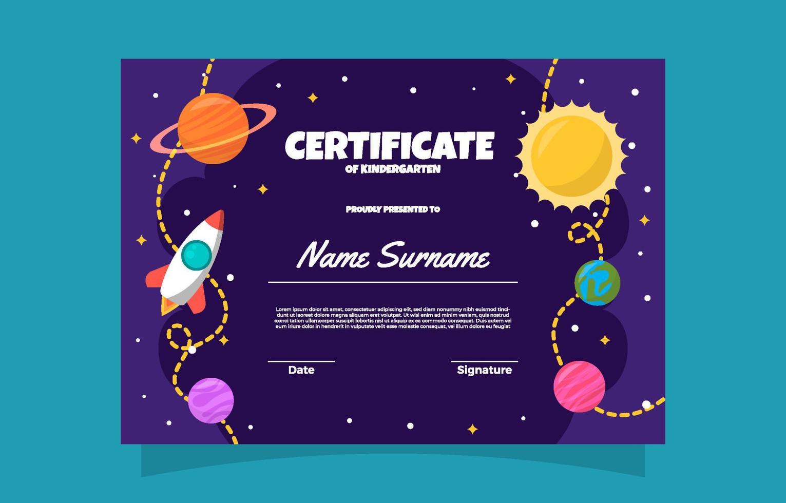 modello di certificato di asilo nido a tema spaziale vettore