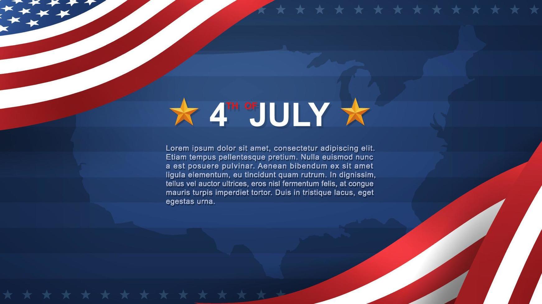 4 luglio sfondo per la festa dell'indipendenza degli Stati Uniti con sfondo blu e bandiera americana. vettore. vettore