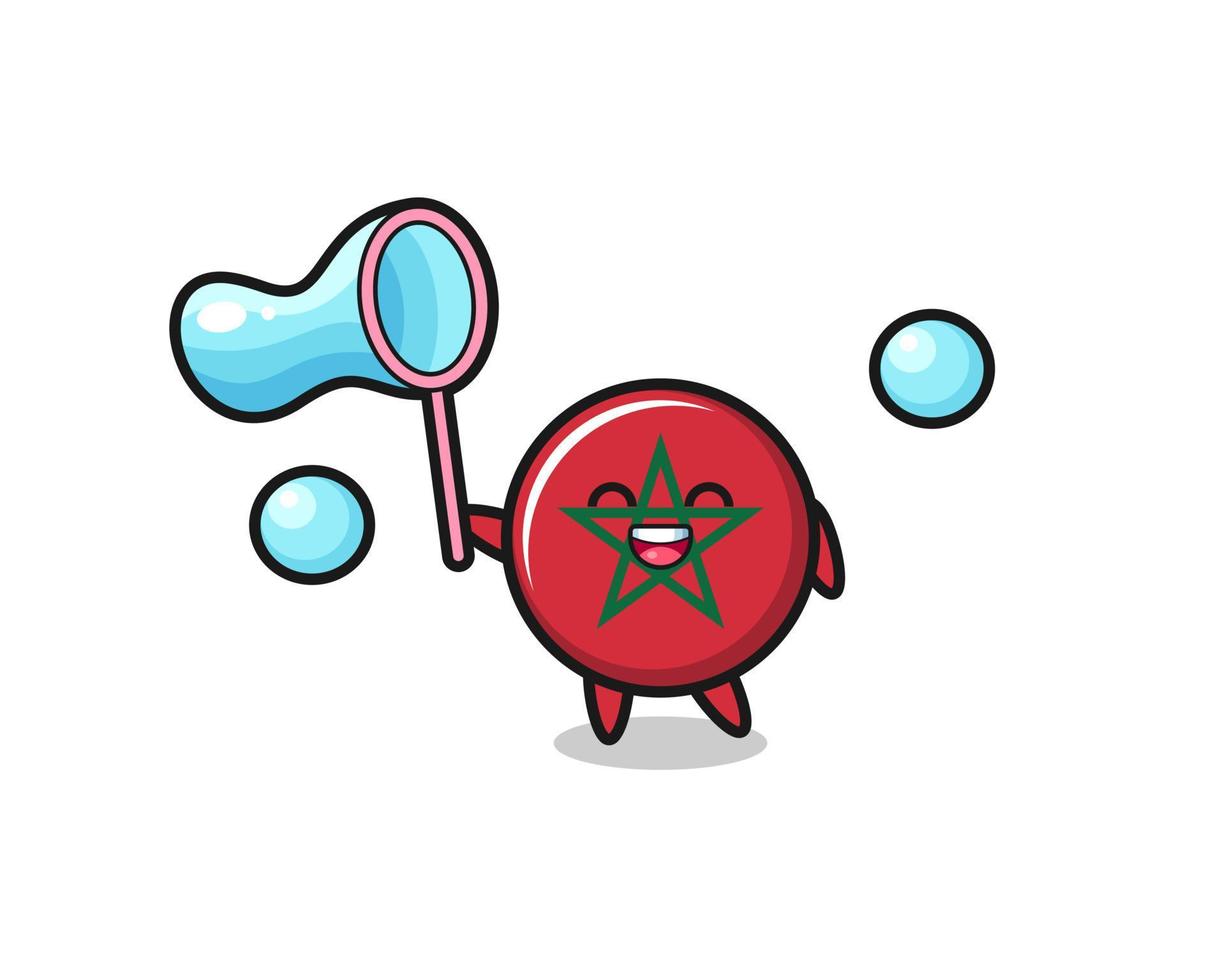 cartone animato felice bandiera marocco che gioca a bolla di sapone vettore