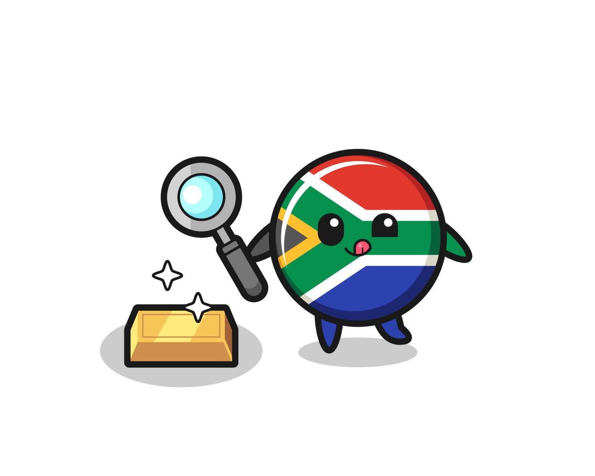 il personaggio della bandiera del sud africa sta verificando l'autenticità dei lingotti d'oro vettore
