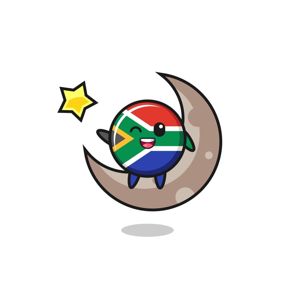 illustrazione del fumetto della bandiera del sud africa seduto sulla mezza luna vettore