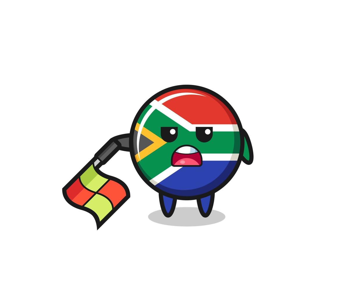 personaggio della bandiera del sud africa mentre il giudice di linea tiene la bandiera abbassata con un angolo di 45 gradi vettore