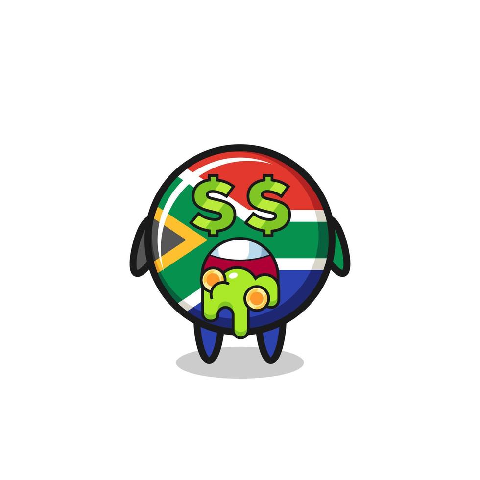 personaggio della bandiera del sud africa con un'espressione pazza per i soldi vettore