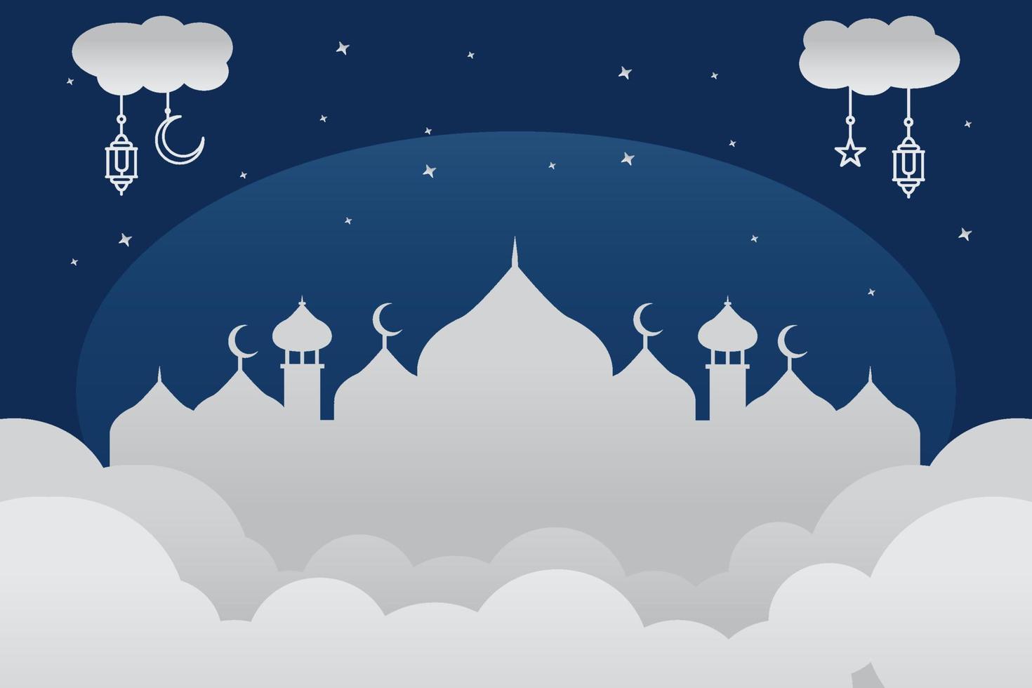 realistico sfondo blu ramadan bellissimo con stile nuvola bianca vettore