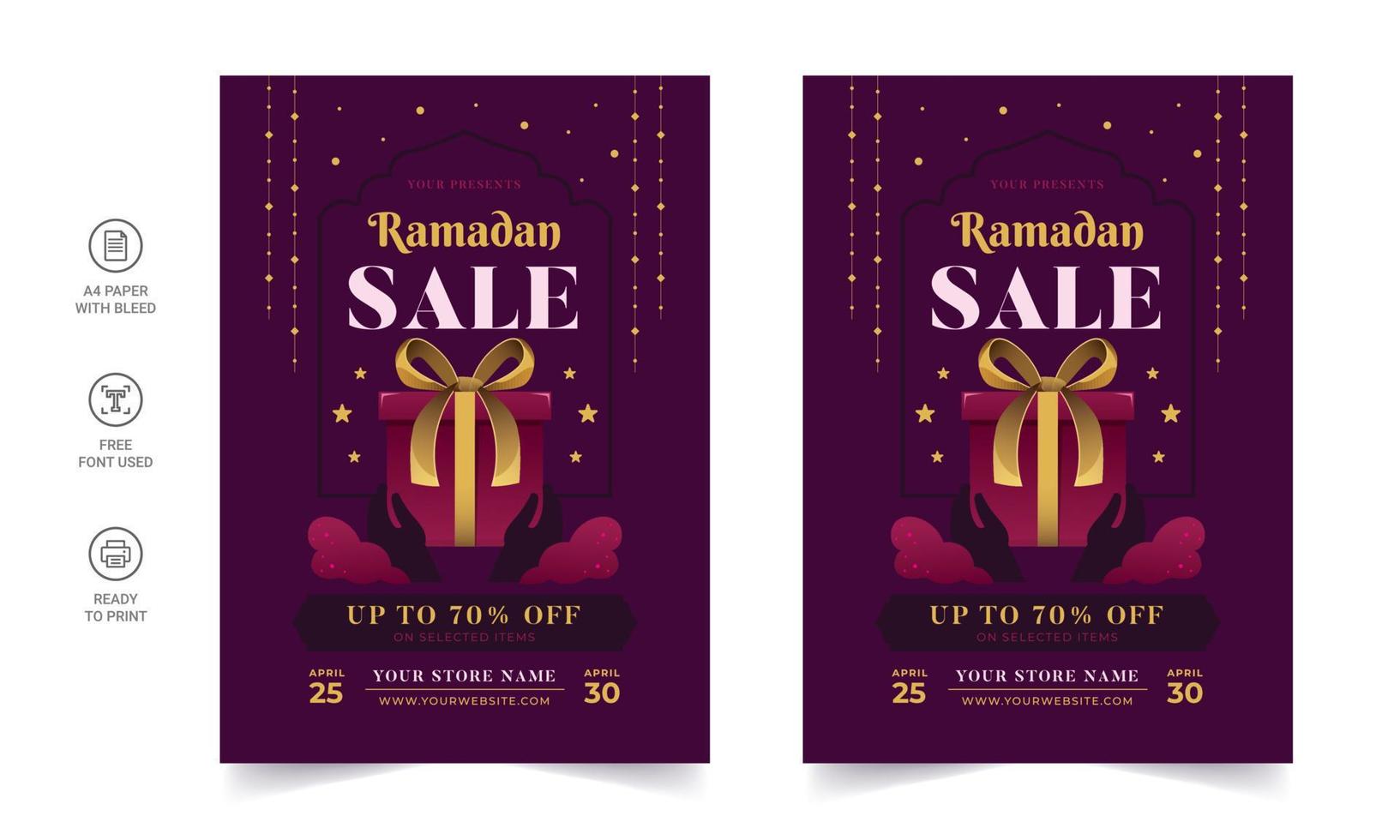 volantino ramadan kareem. ramadan kareem set di poster o inviti. biglietto di auguri decorativo retrò o design del layout dell'invito vettore