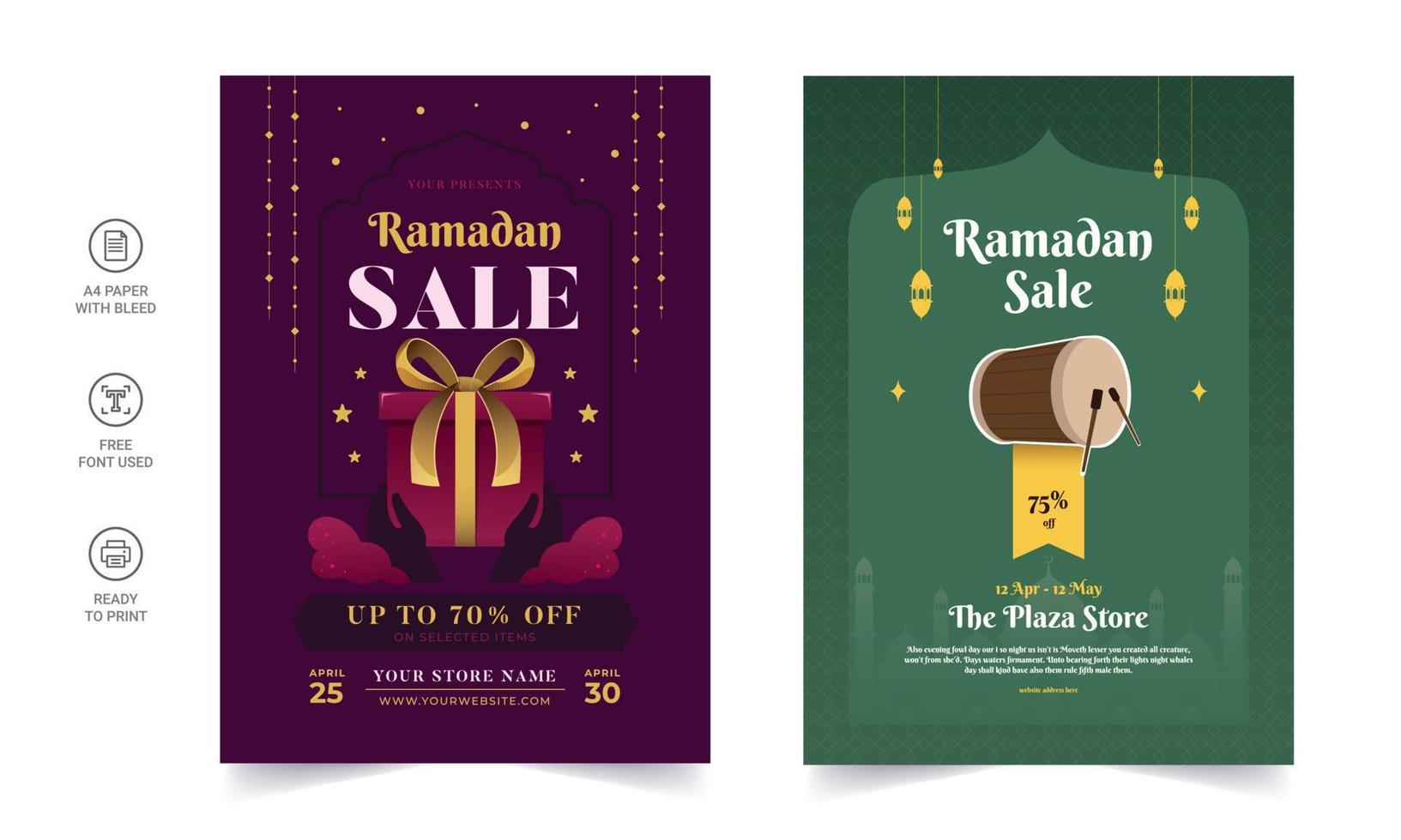 volantino ramadan kareem. ramadan kareem set di poster o inviti. biglietto di auguri decorativo retrò o design del layout dell'invito vettore