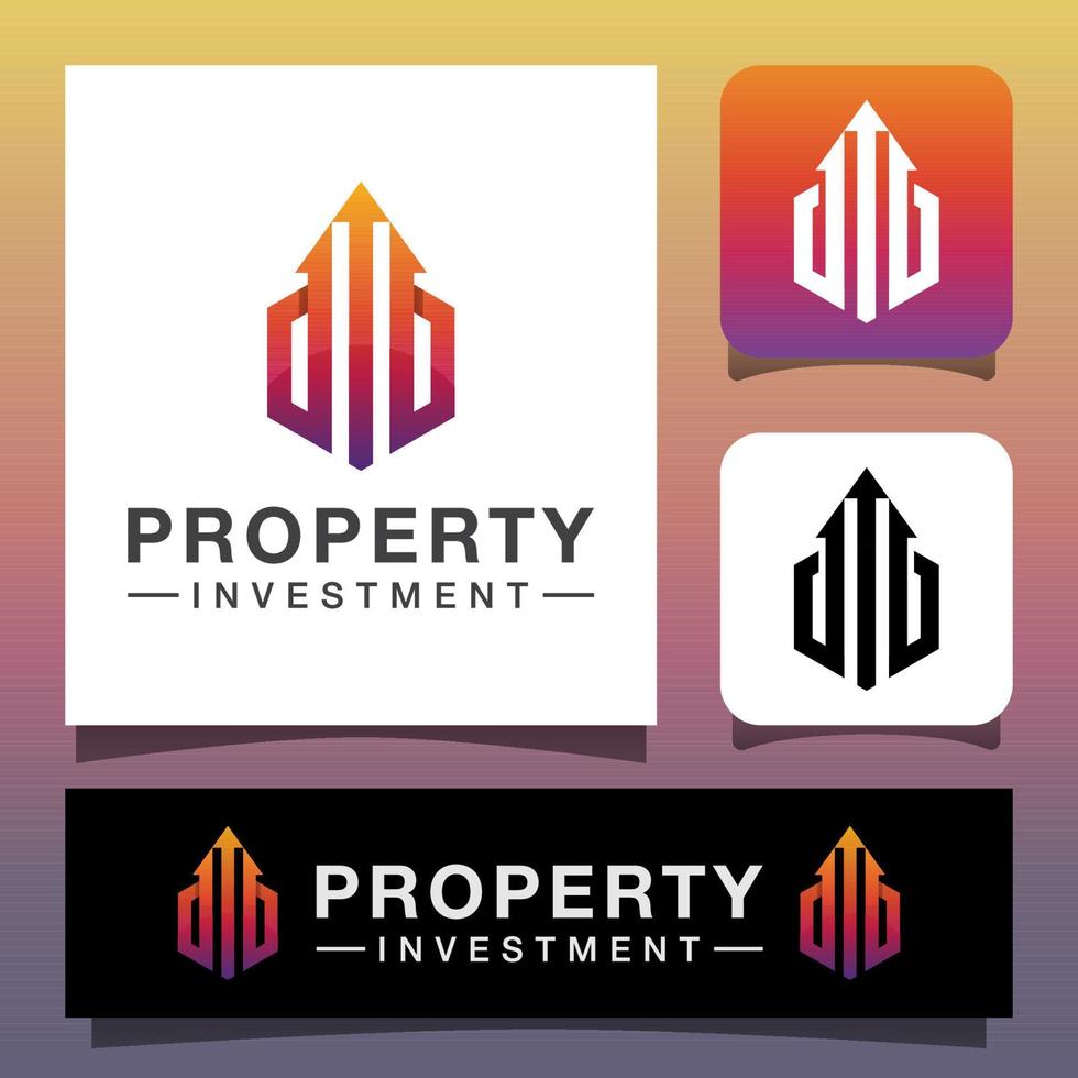 design moderno del logo di investimento immobiliare per edifici a colori, modello vettoriale