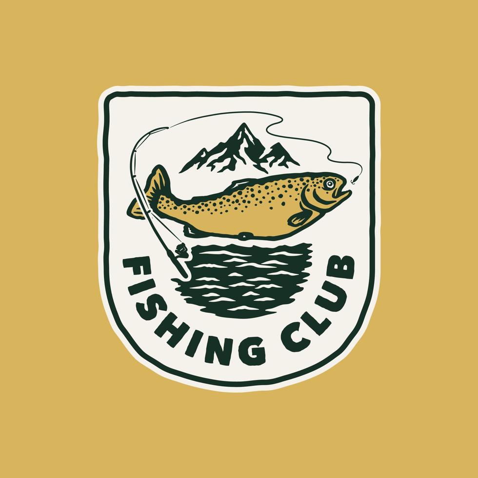 etichetta del logo del club di pesca vintage disegnato a mano vettore