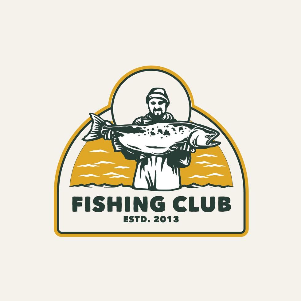 etichetta del logo del club di pesca vintage disegnato a mano vettore