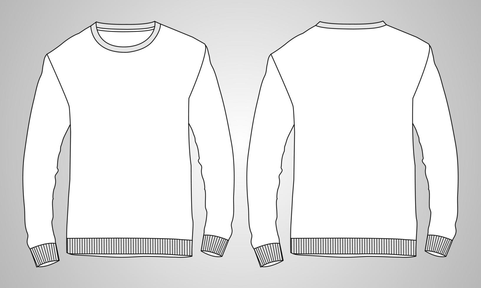 felpa girocollo manica lunga moda generale schizzi piatti disegno tecnico modello vettoriale per uomo. disegno del vestito di abbigliamento mock up illustrazione cad. maglione fashion design isolato su grigio.