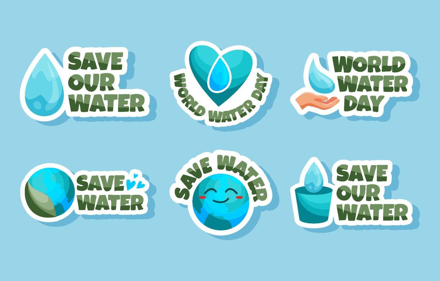 collezione di adesivi per la giornata mondiale dell'acqua vettore