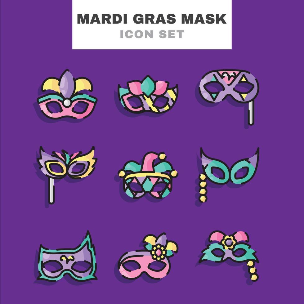 set di icone maschera mardi gras vettore