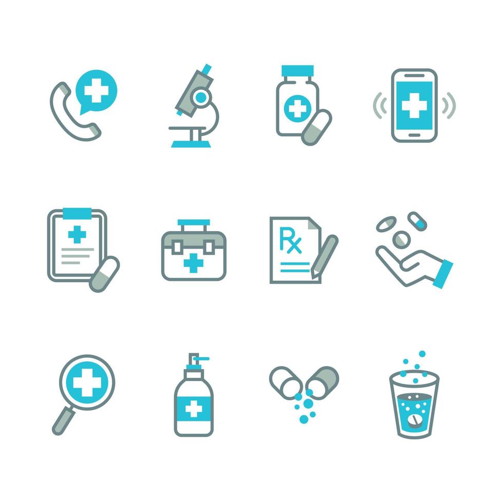 set di icone di medicina e assistenza sanitaria vettore