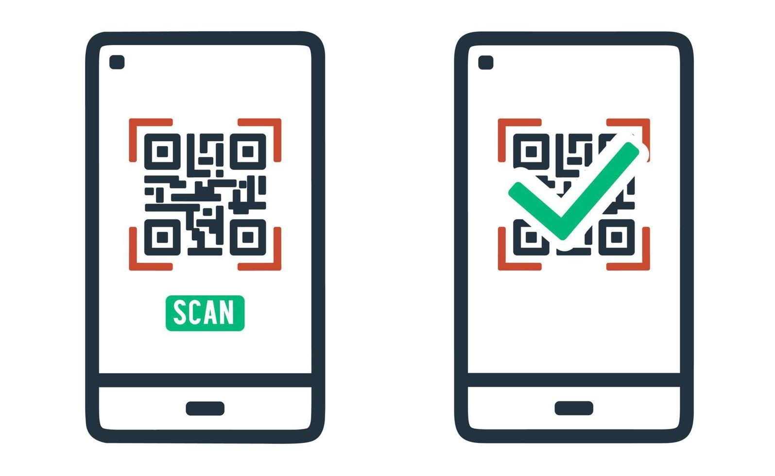 icona di scansione del codice qr sullo smartphone su sfondo bianco. simbolo dello scanner di codici a barre per pagamenti, promozioni, web, app mobili. illustrazione vettoriale. vettore