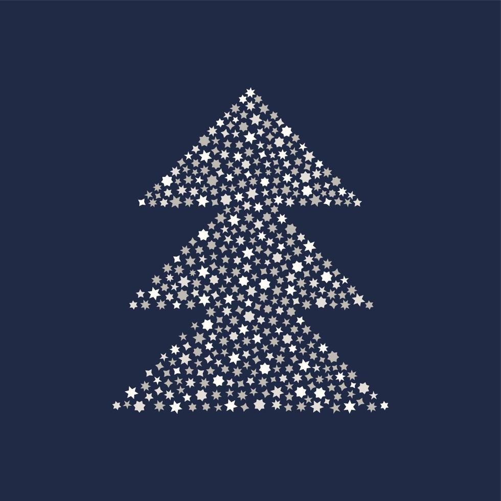 buon Natale e Felice Anno nuovo. albero di natale stilizzato fatto di stelle d'argento. illustrazione vettoriale in uno stile piatto.