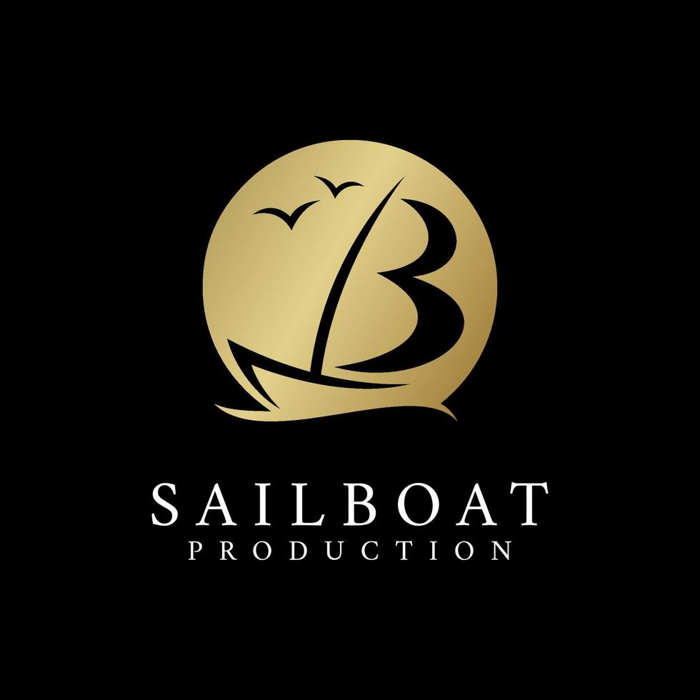 lettera iniziale dorata di lusso b con vettore di progettazione del logo della barca