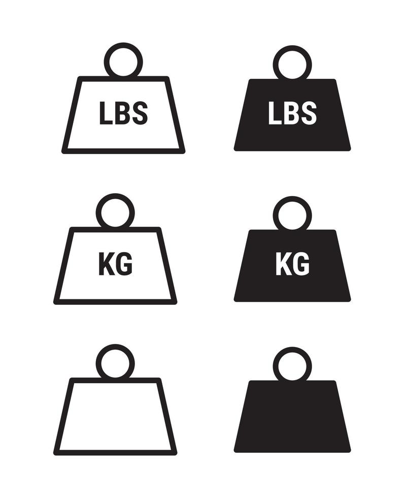 set dell'unità di massa della libbra imperiale, chilogrammo e icona del vettore di massa pesante del peso del metallo