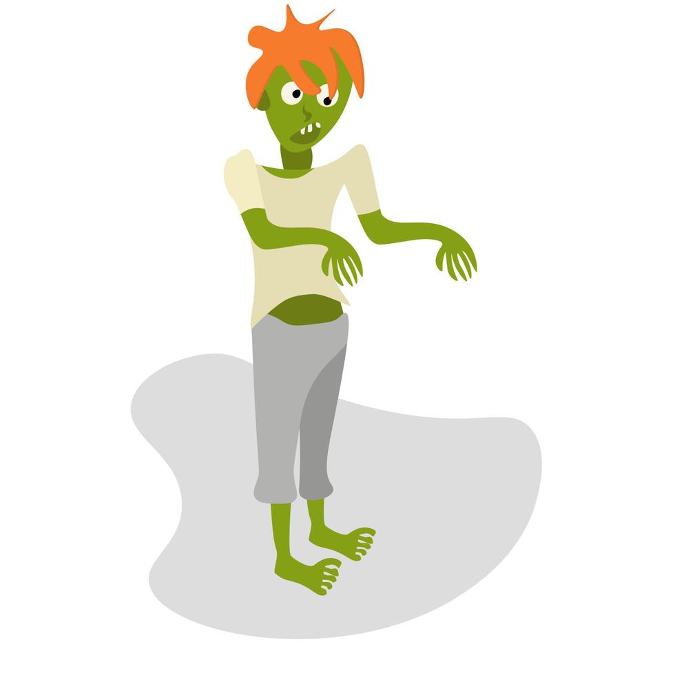 zombie in stile cartone animato, divertente personaggio verde per carta o design di halloween vettore