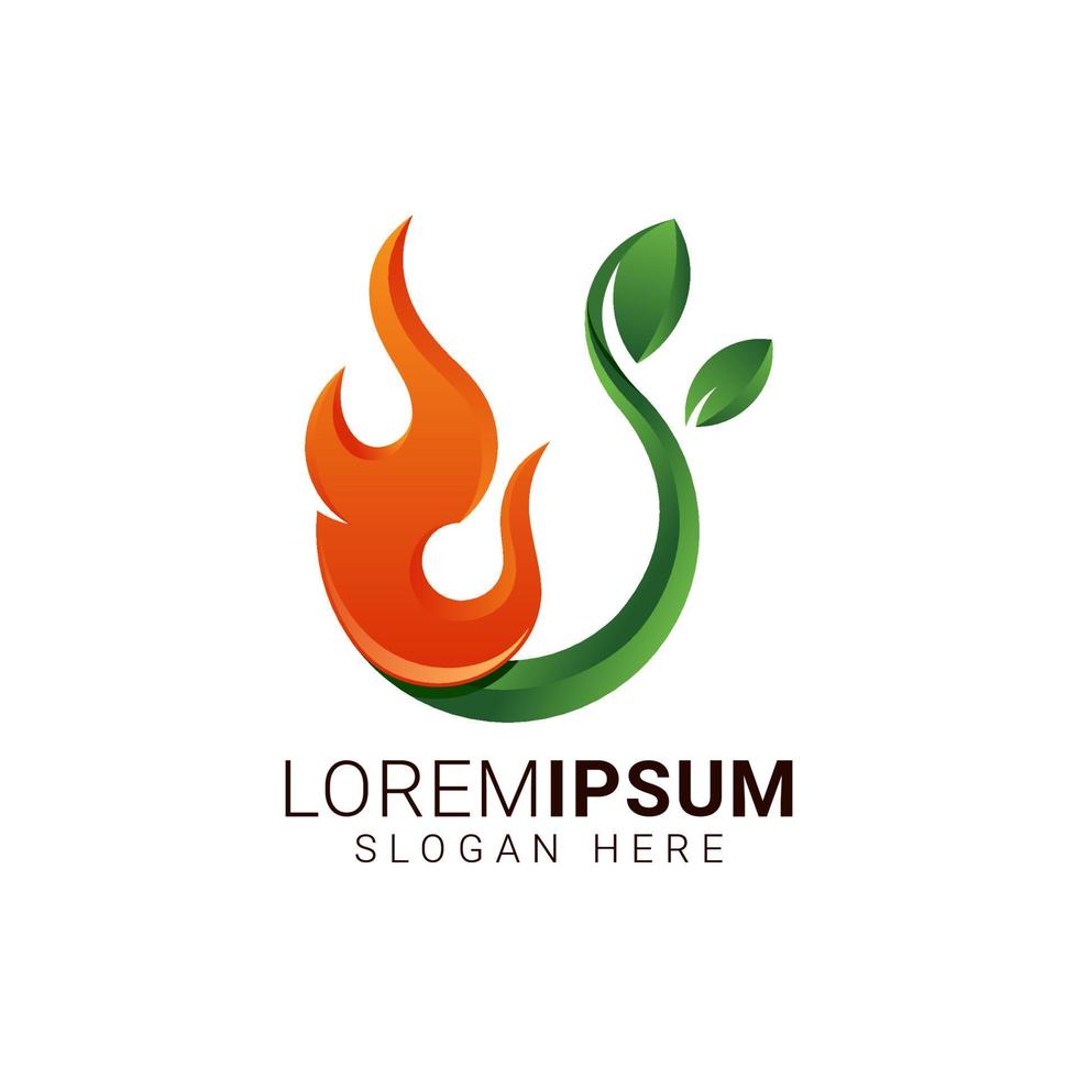 fuoco e natura foglia logo design vettoriale