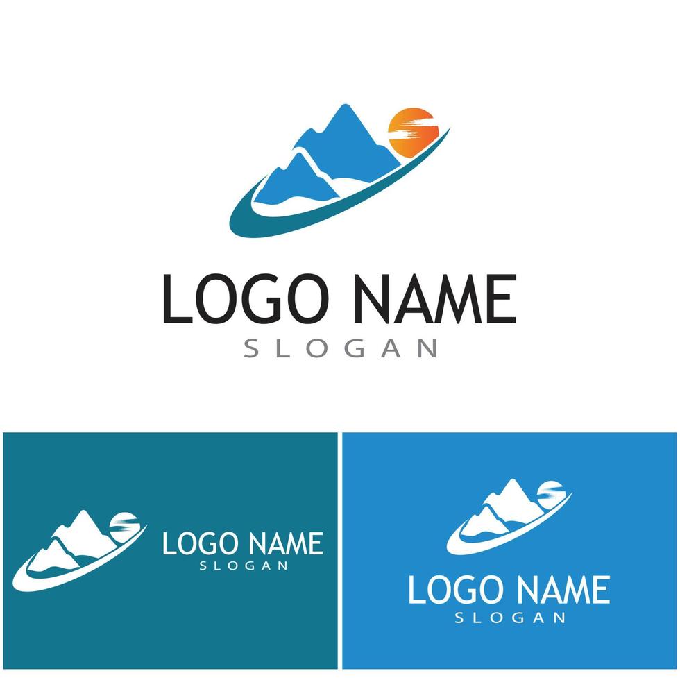 semplice e moderno paesaggio montano logo design vettore, roccioso cima di ghiaccio montagna silhouette di picco vettore