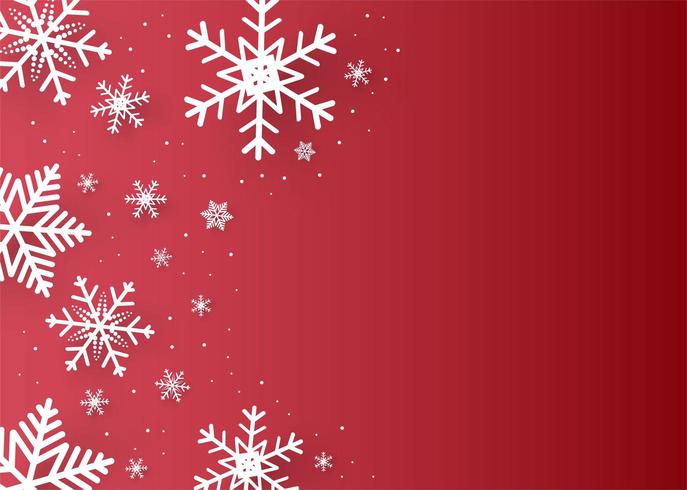 Natale e felice anno nuovo sfondo rosso con fiocco di neve vettore