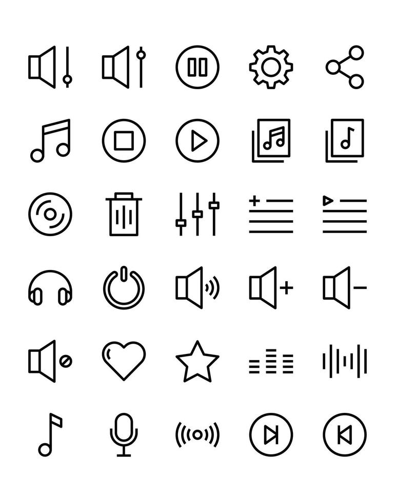 musica e icone multimediali set 30 isolati su sfondo bianco vettore