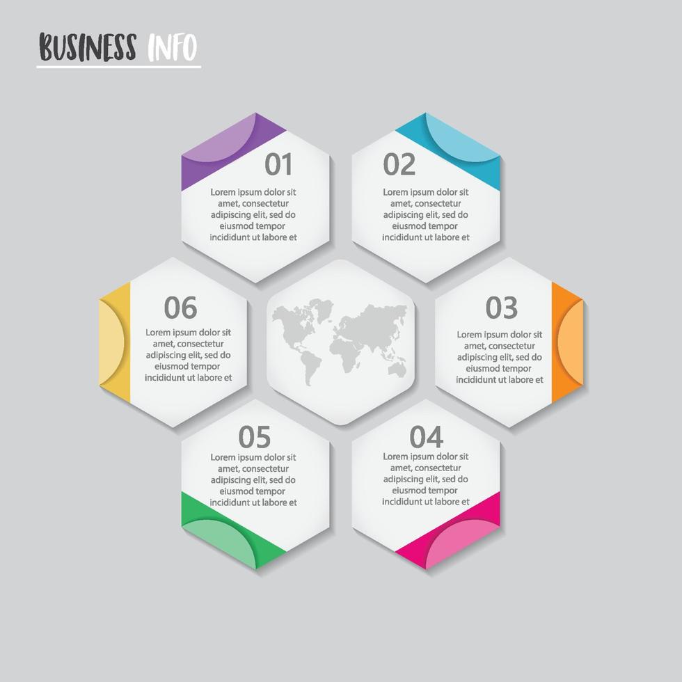 illustrazione vettoriale infografica 6 opzioni. modello per brochure, affari, web design