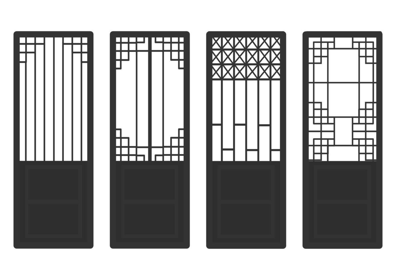 tradizionale motivo a cornice ornamento coreano. set di porte e finestre decorazione antica art. sagoma vettoriale illustration.pannello tagliato al laser.