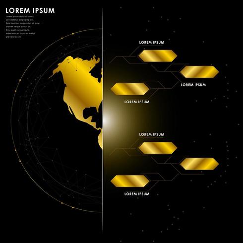 Mappa del mondo d&#39;oro infografica vettore