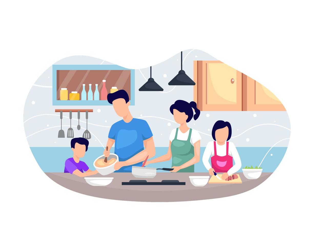 cucinare con l'illustrazione della famiglia vettore