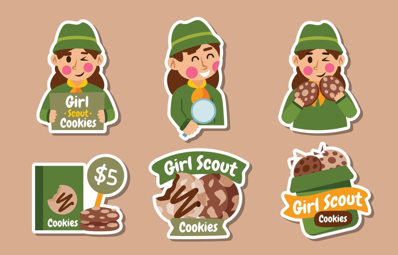 set di adesivi per biscotti per ragazze scout vettore