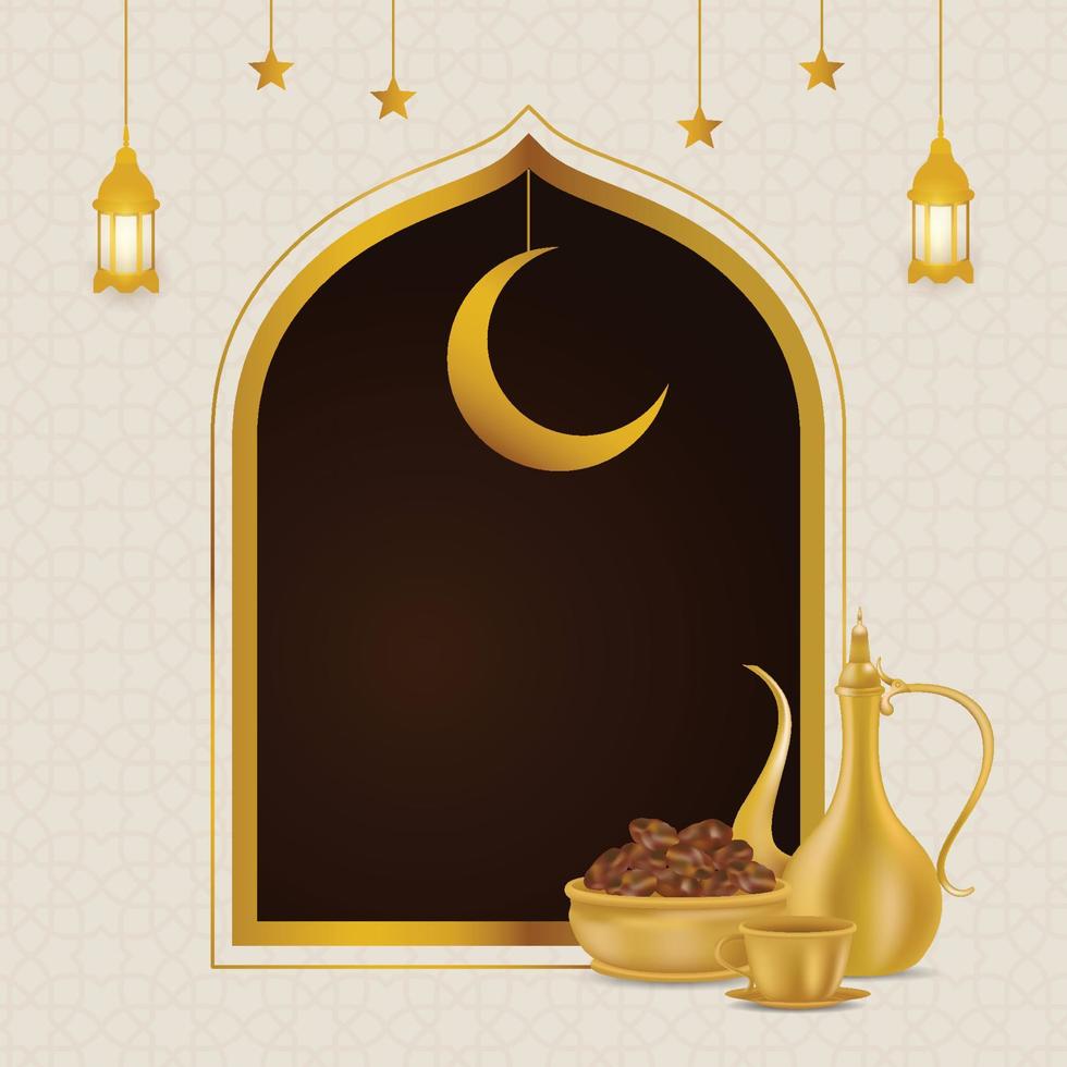 cornice di sfondo ramadan con cibo iftar e lanterna vettore