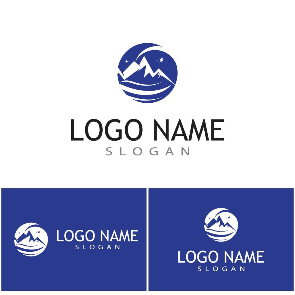 semplice e moderno paesaggio montano logo design vettore, roccioso cima di ghiaccio montagna silhouette di picco vettore