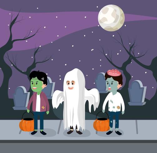 Bambini di notte di halloween vettore