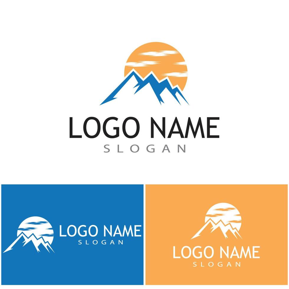 semplice e moderno paesaggio montano logo design vettore, roccioso cima di ghiaccio montagna silhouette di picco vettore