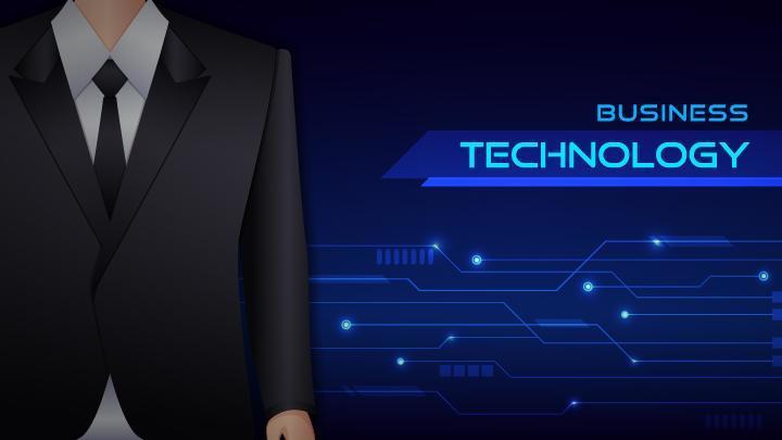 Banner di tecnologia uomo d&#39;affari. vettore