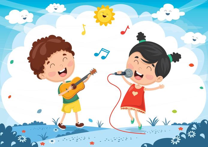 Bambini che suonano musica e cantano vettore